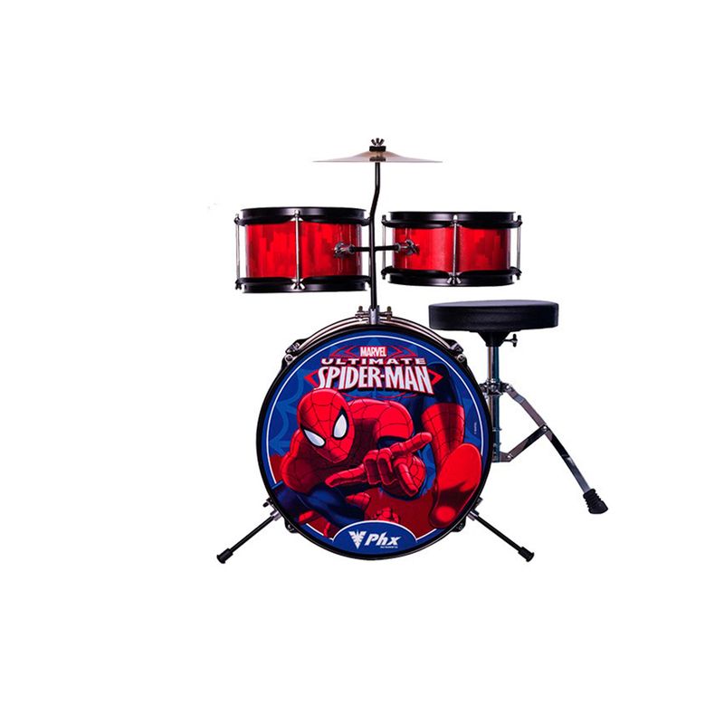 BATERIA-PHOENIX-MARVEL-INFANTIL-SPIDER-3-PECAS-VERMELHO