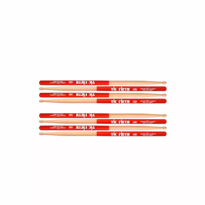 Kit-De-4-Pares-Baqueta-Vic-Firth-5a-Vic-Grip-Madeira
