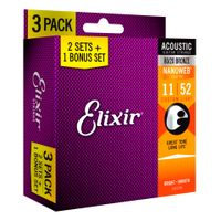 Kit 3 Jogos De Cordas  Violão Elixir 011 Custom Light 80/20 Bronze Pack Leve 3 Pague 2 (10215)