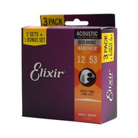 Kit 3 Jogos De Cordas Violão Aço Elixir 012 Light Bronze 80/20 Nanoweb Pack