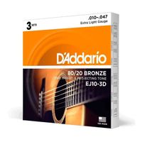 Kit 3 Jogos De Cordas Violão Aço Daddario Ej10-3D