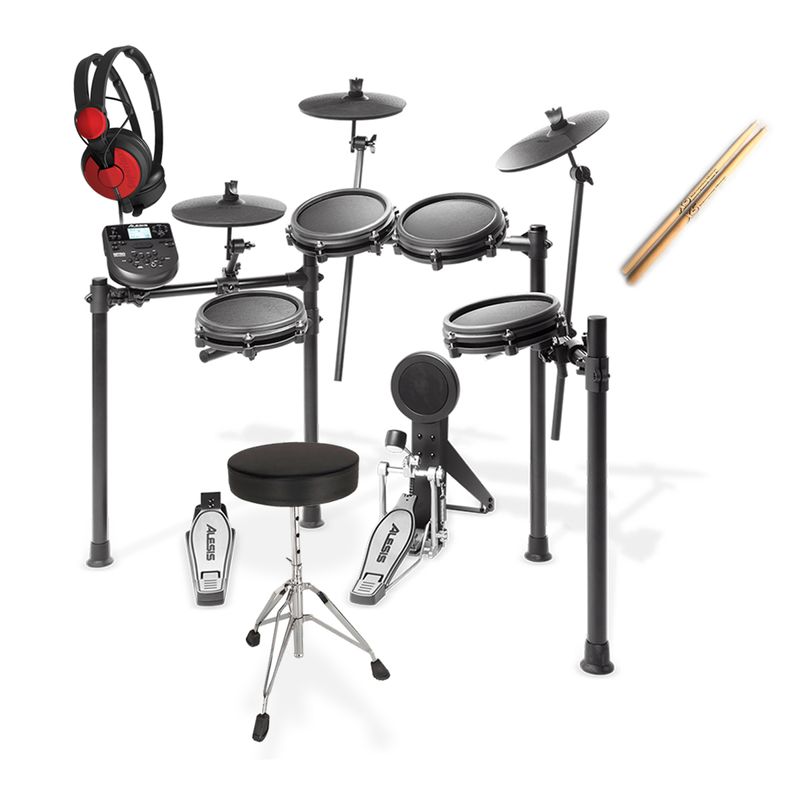 BATERIA-ELETRONICA-ALESIS-NITRO-MESH-HEAD-KIT-COM-BANCO-FONE-E-BAQUETAS