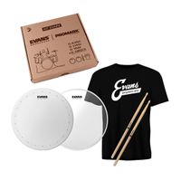 Kit De Peles De Caixa Evans Hd Dry 14", Hazy 300 Resposta 14", Baqueta Promark 5A E Camiseta Evans